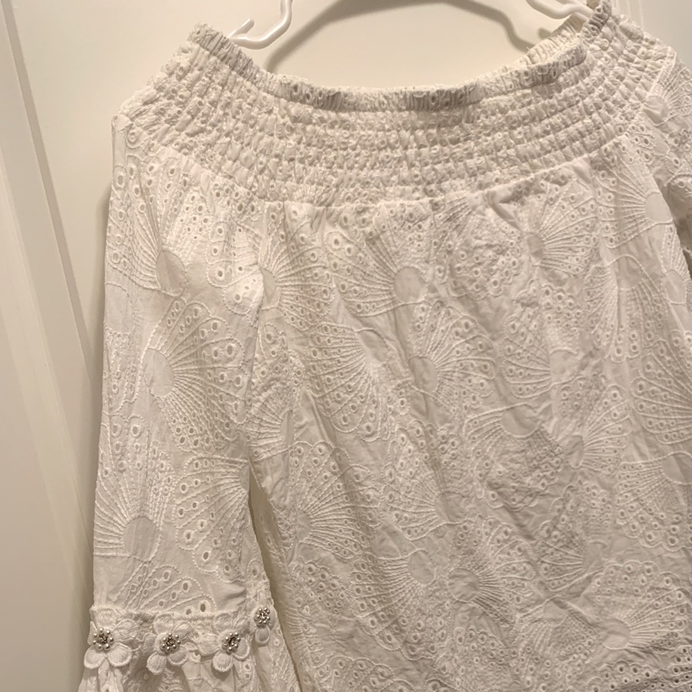 Boston Proper blouse white lace off the shoulder - Adorbs